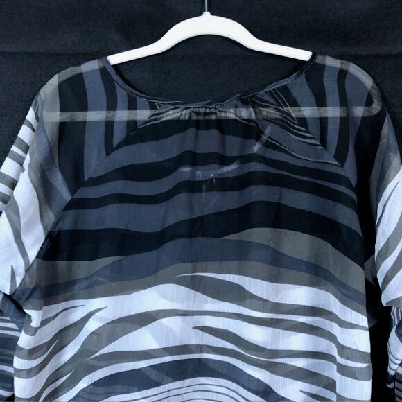 Express Womens Blouse Black White Zebra Print Sheer 3/4 Sleeve Small - Picture 10 of 11